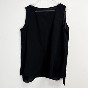 Fridaze Sleeveless Shirt Womens 0X Black Linen Redefined Front Top Classic